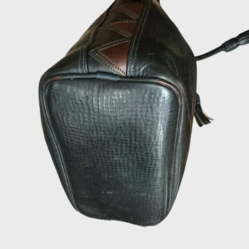 Vintage Dooney & Bourke USA Leather Feed Bag Drawstring Shoulder Purse Black